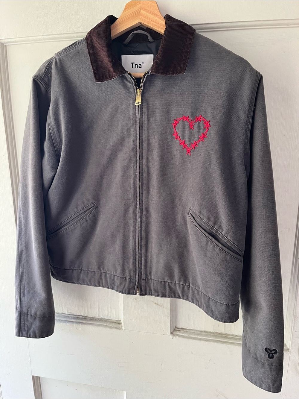 TNA Kids Gray Jacket with Pink Embroidered Heart
